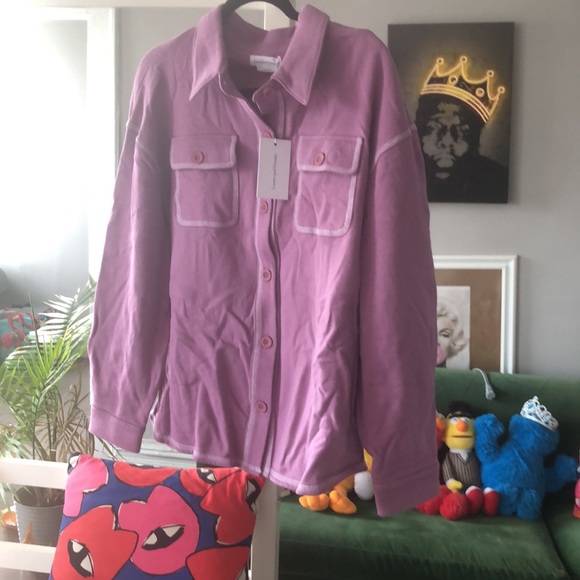 Lovers & Friends purple utility Shacket in size L NWT 100% cotton fleece lined - Picture 6 of 6